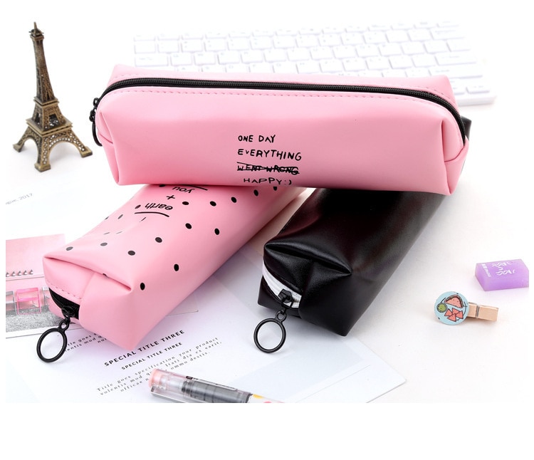 Cute Square pencil case girls Kawaii Pu Leather Pen Bag Stationery Pouch Office School Supplies cosmetic holder Zakka escolar