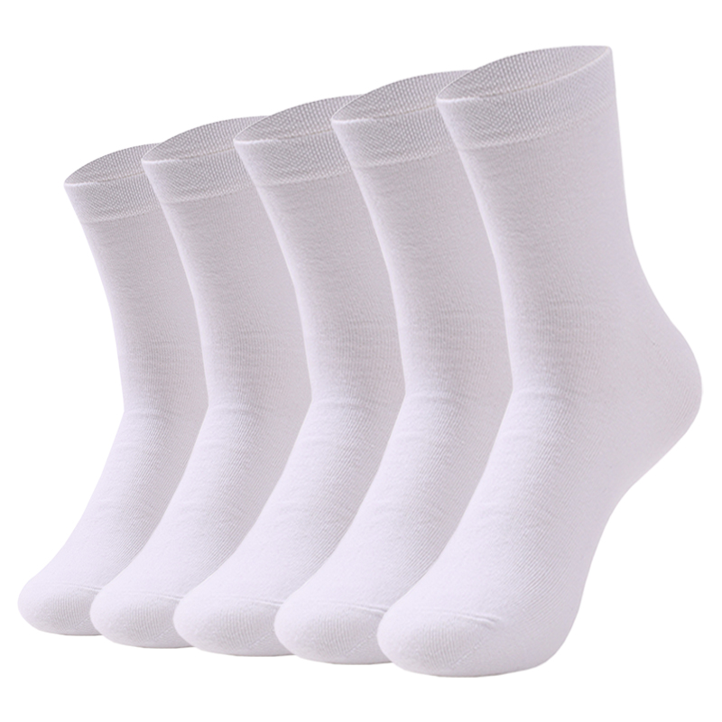 5 pares de calcetines de algodón de tubo medio de color sólido blanco y negro para mujer: L / Beige