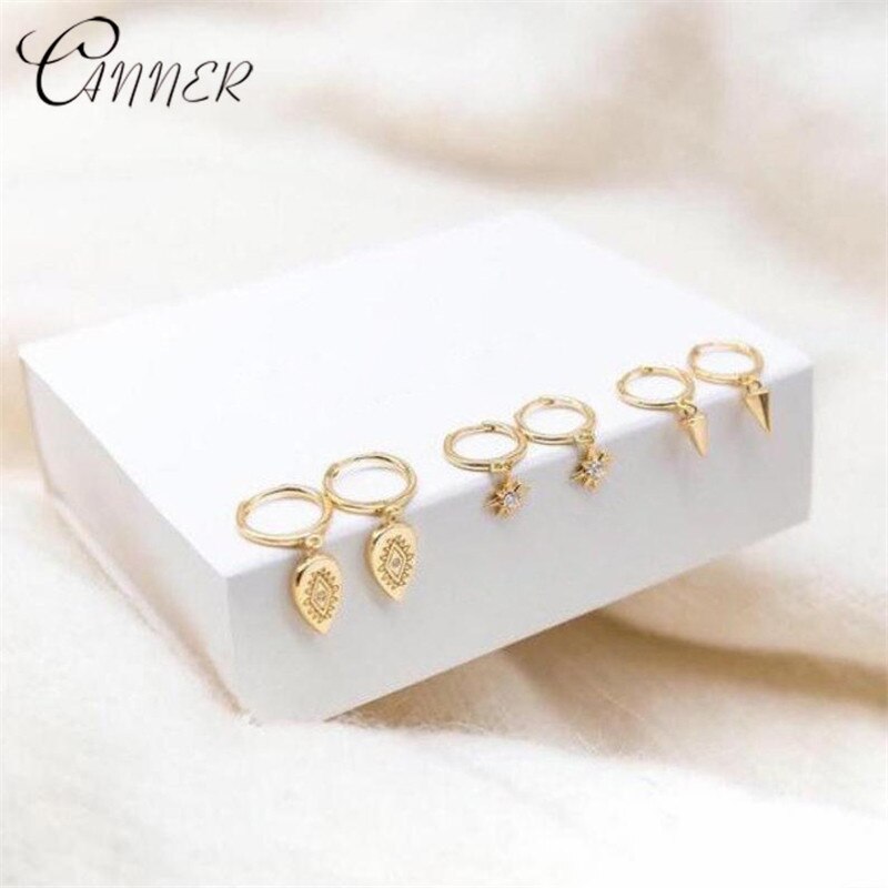 Canner 2019 novo 925 brincos de prata esterlina ouro pequeno pendurado hoop brincos para feminino boho folha brincos moda jóias