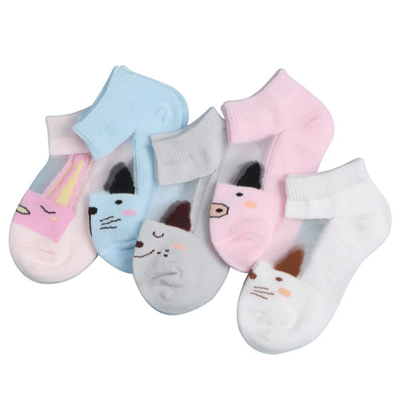 5 pares de calcetines de algodón para bebé de verano para niñas, niños, bonitos calcetines cortos de Color dulce de gato , calcetines para recién nacidos de 1 a 8 años