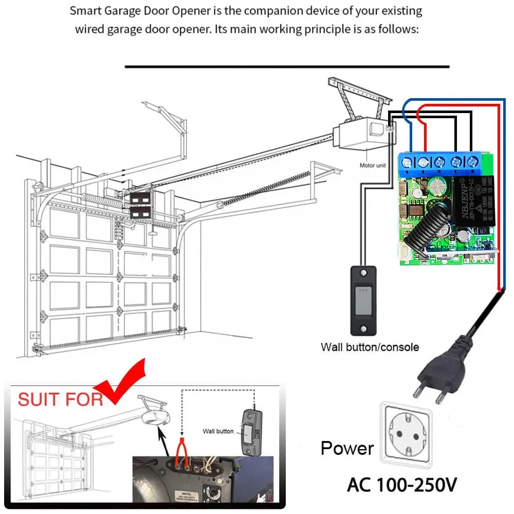 RF 433Mhz bezprzewodowy przełącznik zdalnego sterowania AC110V 220V 230V 10A 1 kanał suchy przekaźnik bezprzewodowy odbiornik do wentylatora drzwi garażowych