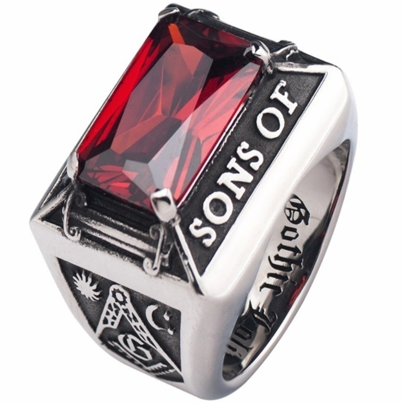 Klassieke Mode Mannen Metalen Ring Rode Ring Vrijmetselaars Ring