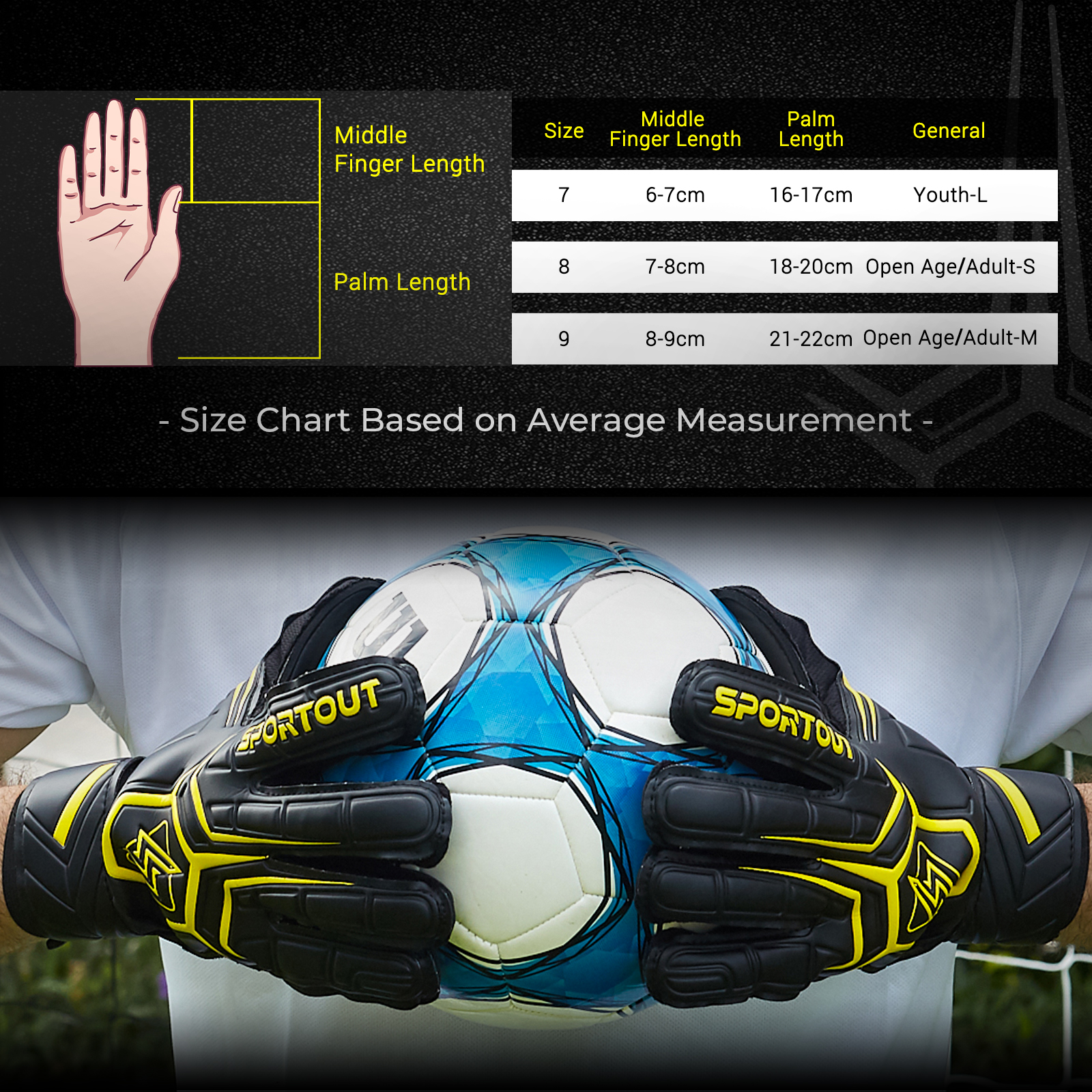 Sportout målmandshandsker, målmandshandsker med fingerbeskyttelse, fodboldhandsker, åndbare fodboldmålmandshandsker , 4mm latex, til børn