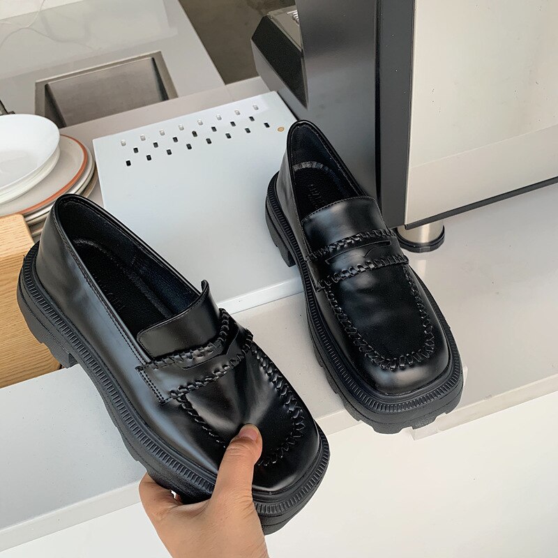 All-Match Square Toe Women Casual Female Sneakers Clogs Platform Flat Shoes British Style Autumn Oxfords Shallow Mouth Creepers