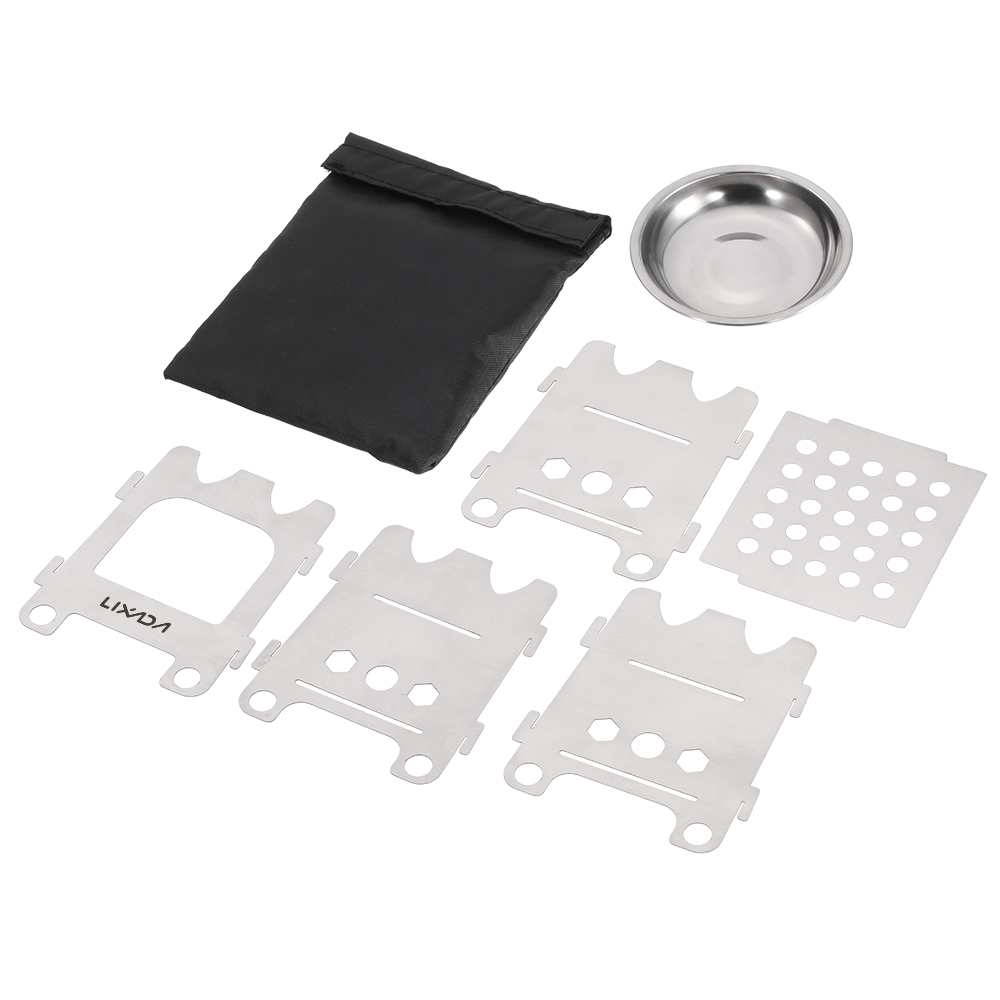 Lixada Titanium Stainless Steel Camping Stove Portable Ultralight Folding Wood Stove Pocket Stove Camping Fishing Hiking