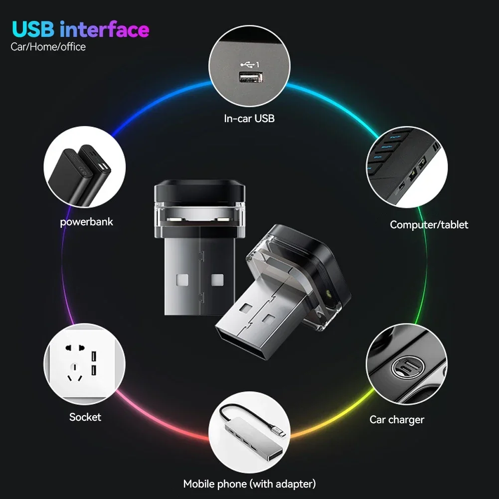 USB Car LED Night Lights Ambient Lighting Car Interior Atmosphere Lamp Auto Decoration LED Neon Bulb Car 5V Plug and Play
