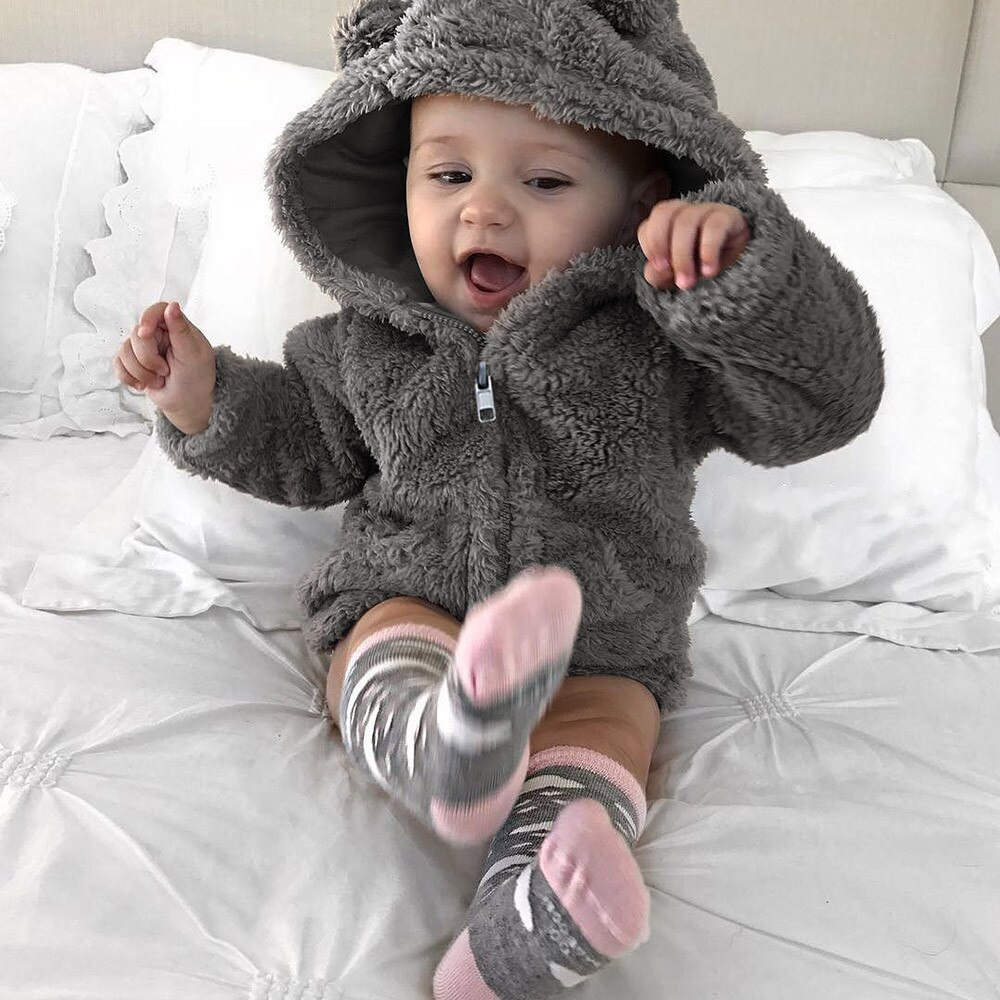 Leuke Pasgeboren Peuter Baby Jongens Meisjes Bont Hooded Herfst winter Warme Jas Jas Dikke Kleding Bovenkleding Grijs Andere