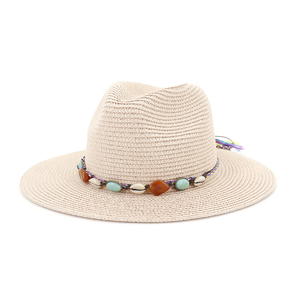 Women's Hat Summer Wide Brim Straw Hats Big Sun Hats UV Protection Panama floppy Beach Hats Ladies hat chapeau femmel Fedoras: Beige