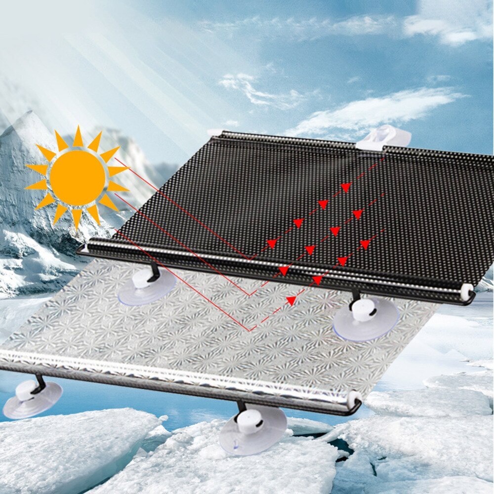 Anti-UV Protection Car Front Window Sunshade Automatic 50*125cm Heat PVC Gray/Black Universal Easy Installation