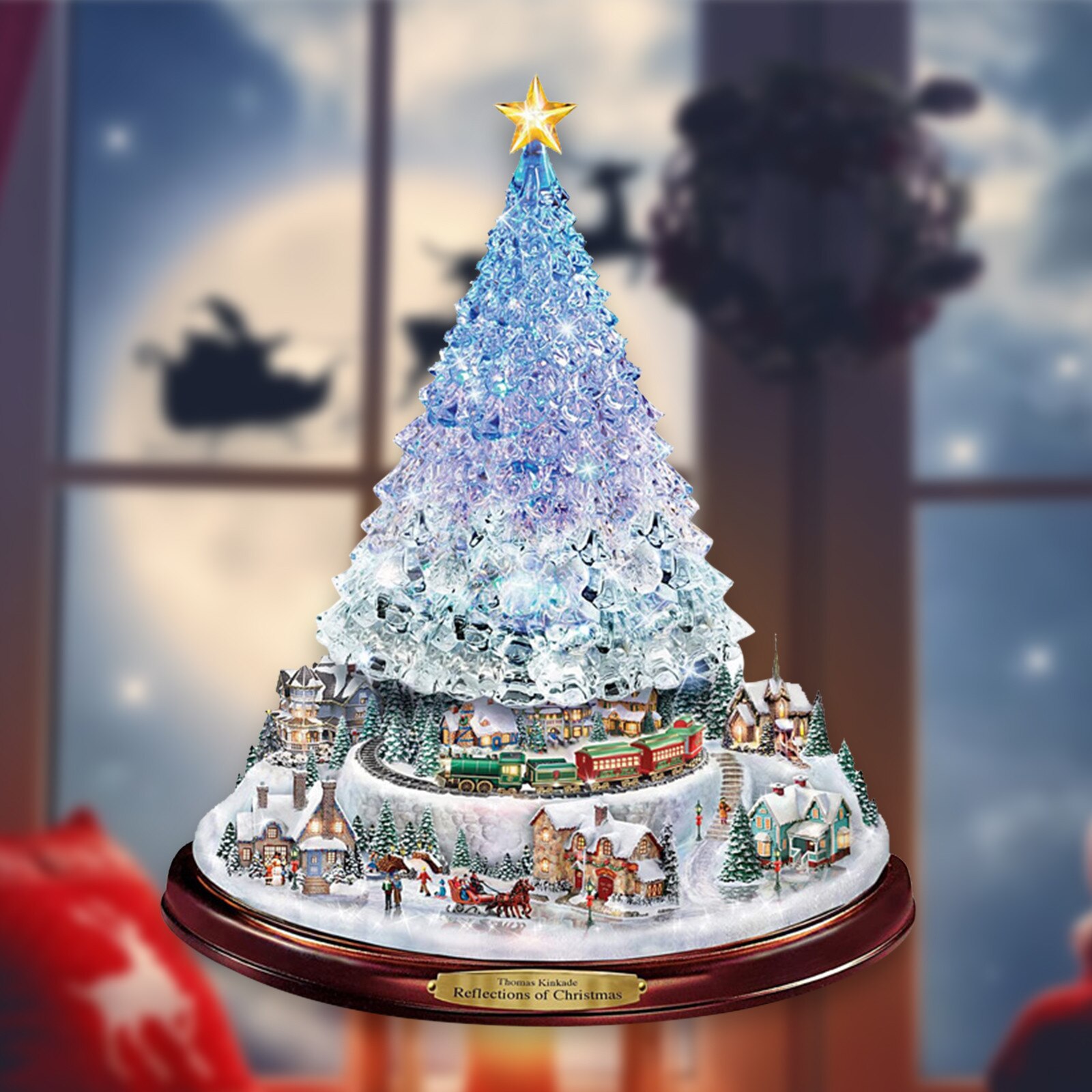 Arbre de noël rotatif Sculpture Train décorations pâte fenêtre pâte autocollants pegatinas paredes décorations de noël pour la maison