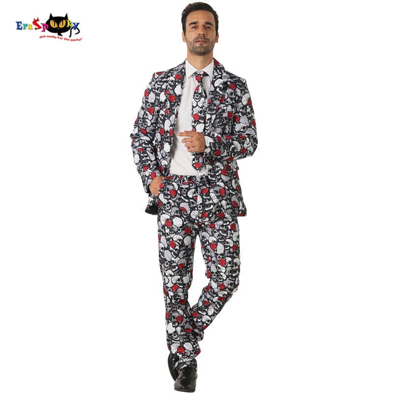 CRAZE Scary Dead Skull Cosplay Men floral Rose Suits Halloween Costumes Black Gothic Blazer Carnival Party Slim Fit Outfit