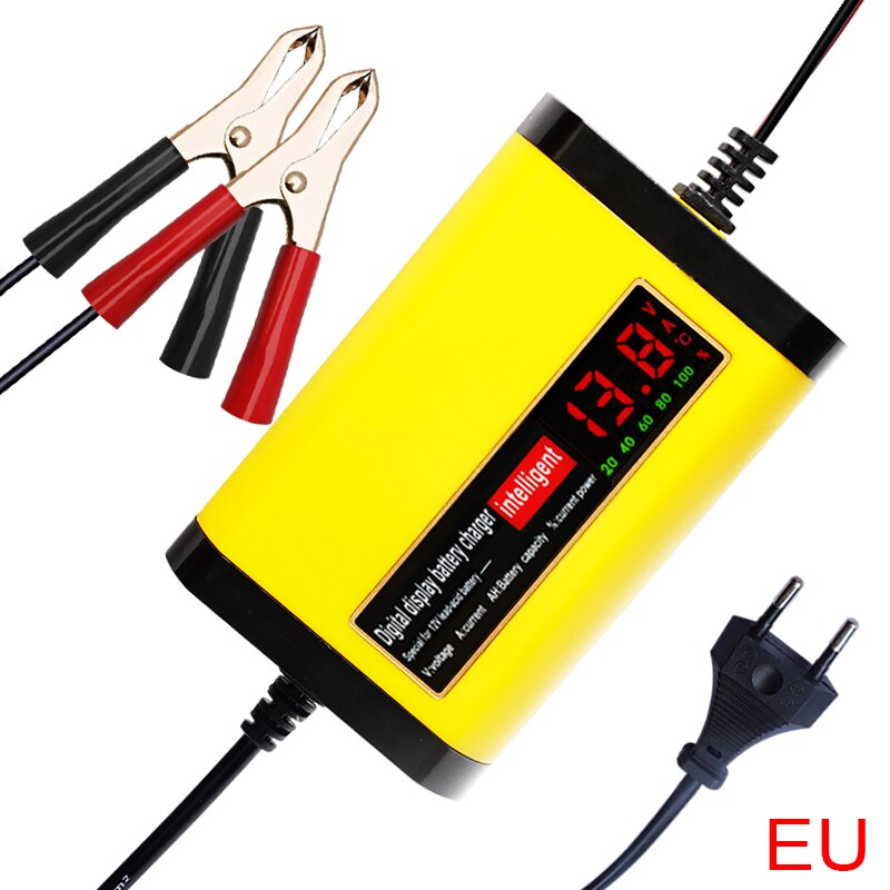 Auto Motorfiets Acculader 12V 2A Volledige Automatische 3 Stadia Lood-zuur Agm Gel Intelligente Lcd Display Opladen Auto accessoires: EU