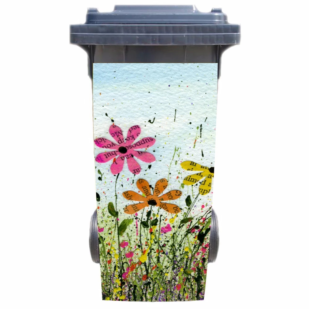Diy Creatieve Mooie Bloemen Lijm Verwijderbare Waterdichte Sticker Decals Vuilnis Vuilnisbak Cover Sticker 120Liter 240Liter