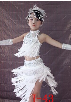 Robe à franges paillettes blanches pour filles, Costume de danse latine, robe Salsa blanche, ,: S