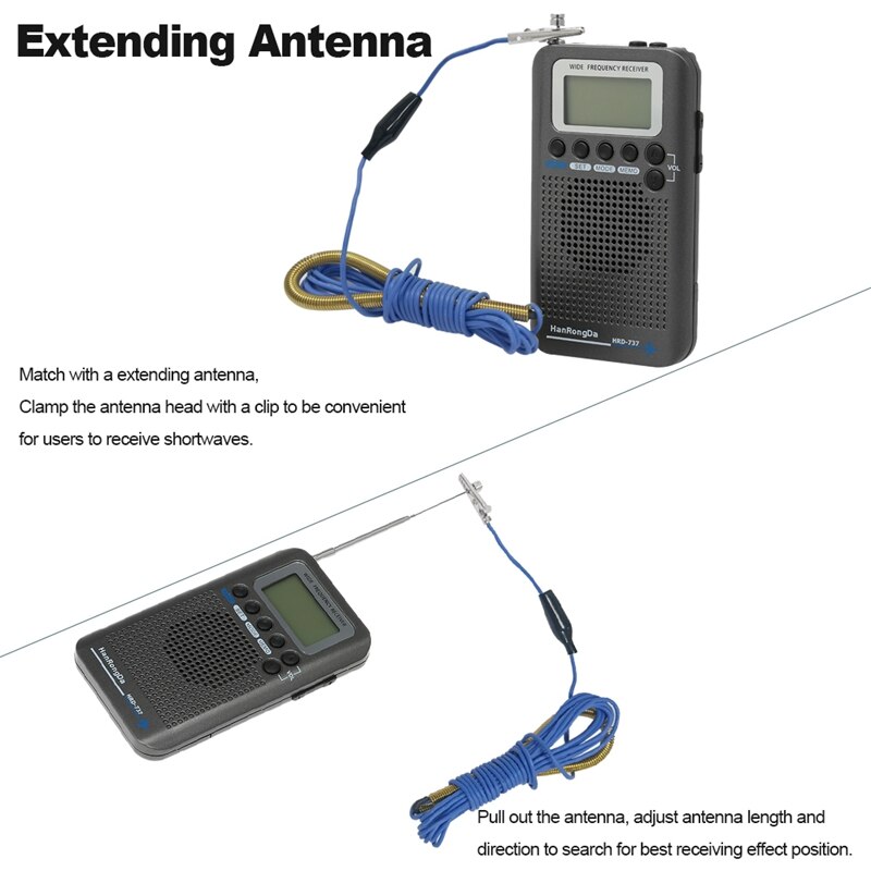 Ffyy-Hanrongda HRD-737 Draagbare Radio Vliegtuigen Band Ontvanger Fm/Am/Sw/Cb/Air/Vhf radio Wereldontvanger Met Lcd Display Wekker