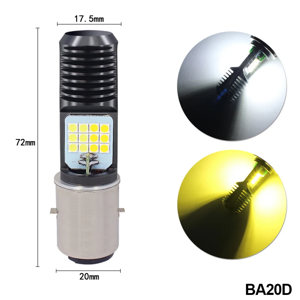 Motorcycle H4 HS1 BA20D P15D Headlight 3030 24MSD LED Light Bulbs Dual Color White Yellow Plug And Play For ATV Moped Bike: army green