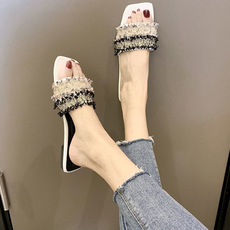 Mode Vrouw Sandalen Zomer Schoenen Gladiator Strand Sandalen Zwart Wit Platte Hakken Mule Sandalen Slippers Maat 35-40