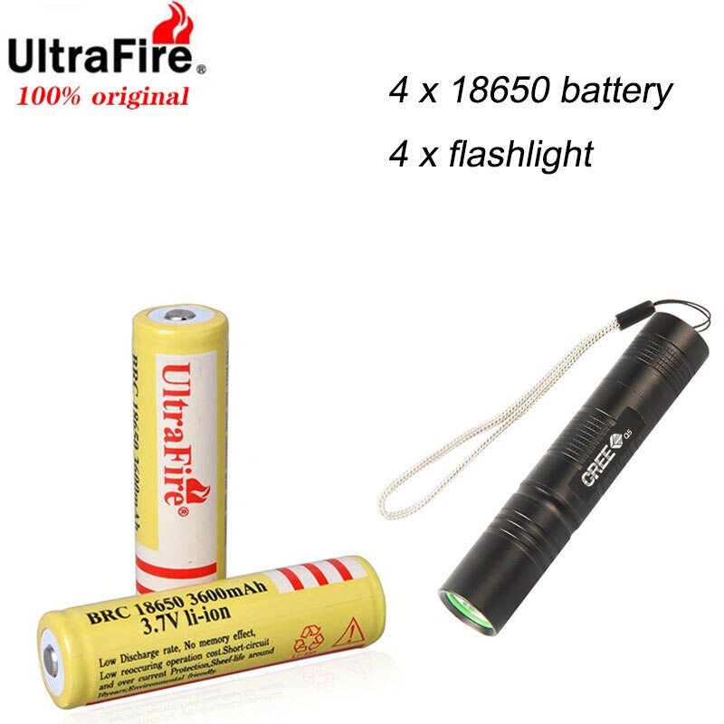 UltraFire Original 18650 Battery 3.7V 3600mAh Real Capacity Rechargeable Li-ion Battery(With PCB): 4 pieces per set