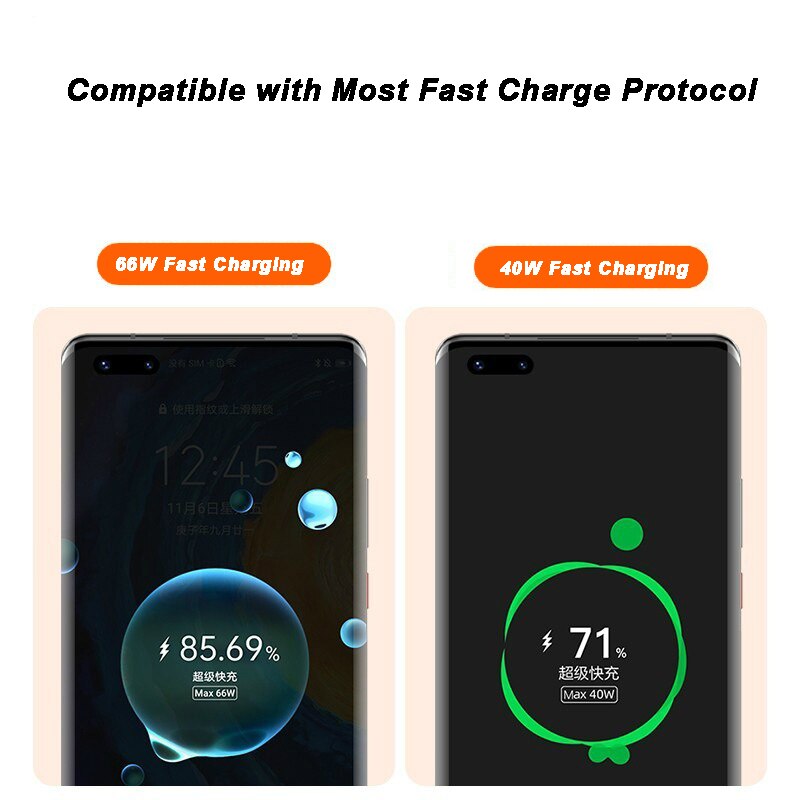 66W 6A USB Type-C Super Fast Charging Data Cable For Huawei Mate 40 Pro 30 20 P40 P30 Lite P20 Honor V40 V30 30S 30i 9X 8X QC3.0