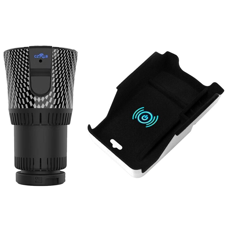 1pcs Smart Car Cup Warmer and Cooler 12V 3A & 1pcs Car Wireless Charge Center Console Armrest Storage Box