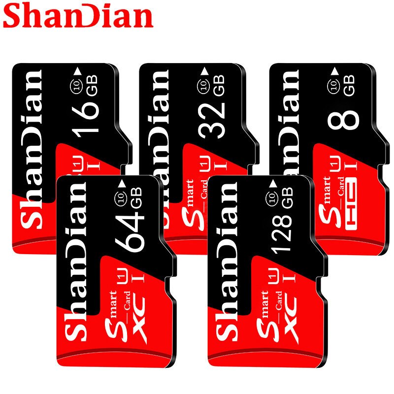 SHANDIAN Red TF/Micro SD Car CD Player Memory Capacity Expansion 8GB 16GB 32GB 64GB 128GB Free Comes with SD Card Adapter