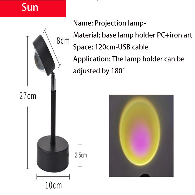 Usb Knop Regenboog Zonsondergang Projector Sfeer Led Nachtlampje Home Achtergrond Wandlamp Decoratie Kleurrijke Lamp Speelgoed: Sun