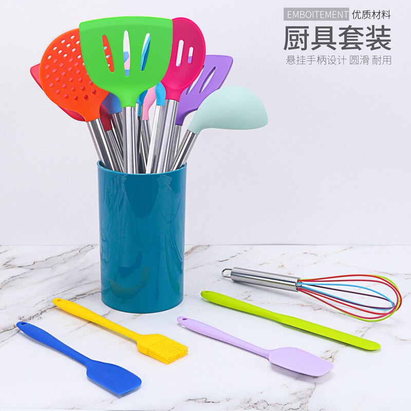 15Pcs Cooking Utensils Set Stainless Steel Silicone Kitchen Utensil Set Non-stick Spatula with Storage Box Cooking Tools