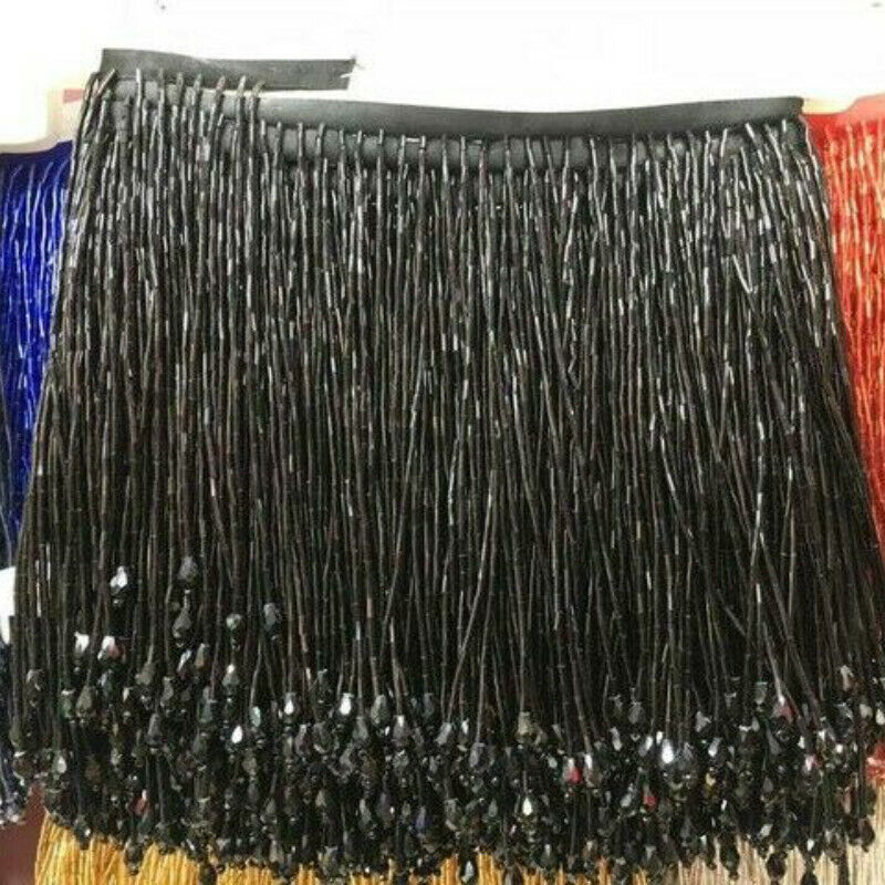 1 Yard Bling Sparkle Kralen Fringe Trim 15 cm Charm Kwastje Fringe Zware Kralen Glazen Buis trimmen DIY Jurk kostuum: S / Army Green