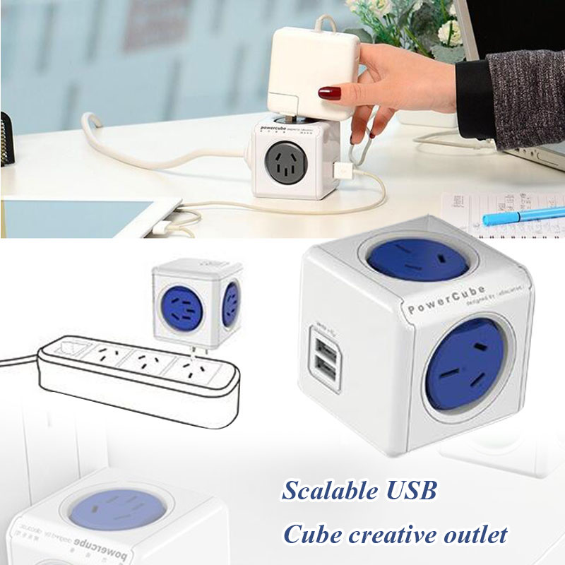 Smart Creatie Power Cube Socket Usb-poorten Stekkerdoos Uitbreidbaar Blauw