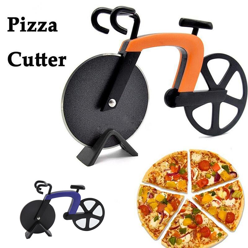 Non-stick Bicycle Pizza Cutter Wheel Stainless Steel Plastic Bicycle Roller Pizza Cutter Slicer Dual Cutting Wheels Kitchen Tool