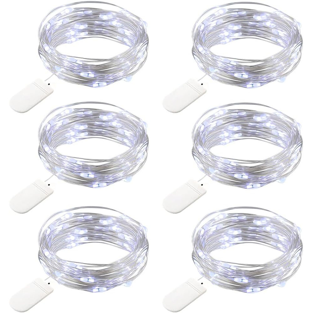 6 pacote de luzes de fadas led a pilhas luz da corda à prova dwaterproof água fio prata para diy festa casamento quarto pátio decoração natal: Branco frio