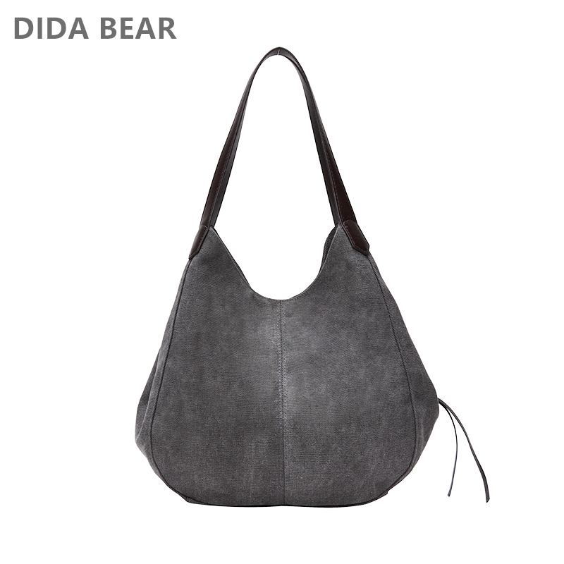 DIDA BEAR femmes toile sacs à main femme Hobos unique sacs à bandoulière Vintage solide multi-poches dames Totes Bolsas