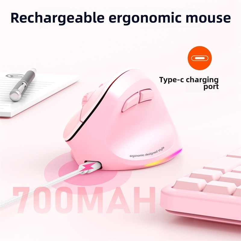 Meetion Mishen Left-Handed Ergonomic Vertical Wireless Mouse Black Light Version Rechargeable Btm010 DPI 2400: Pink