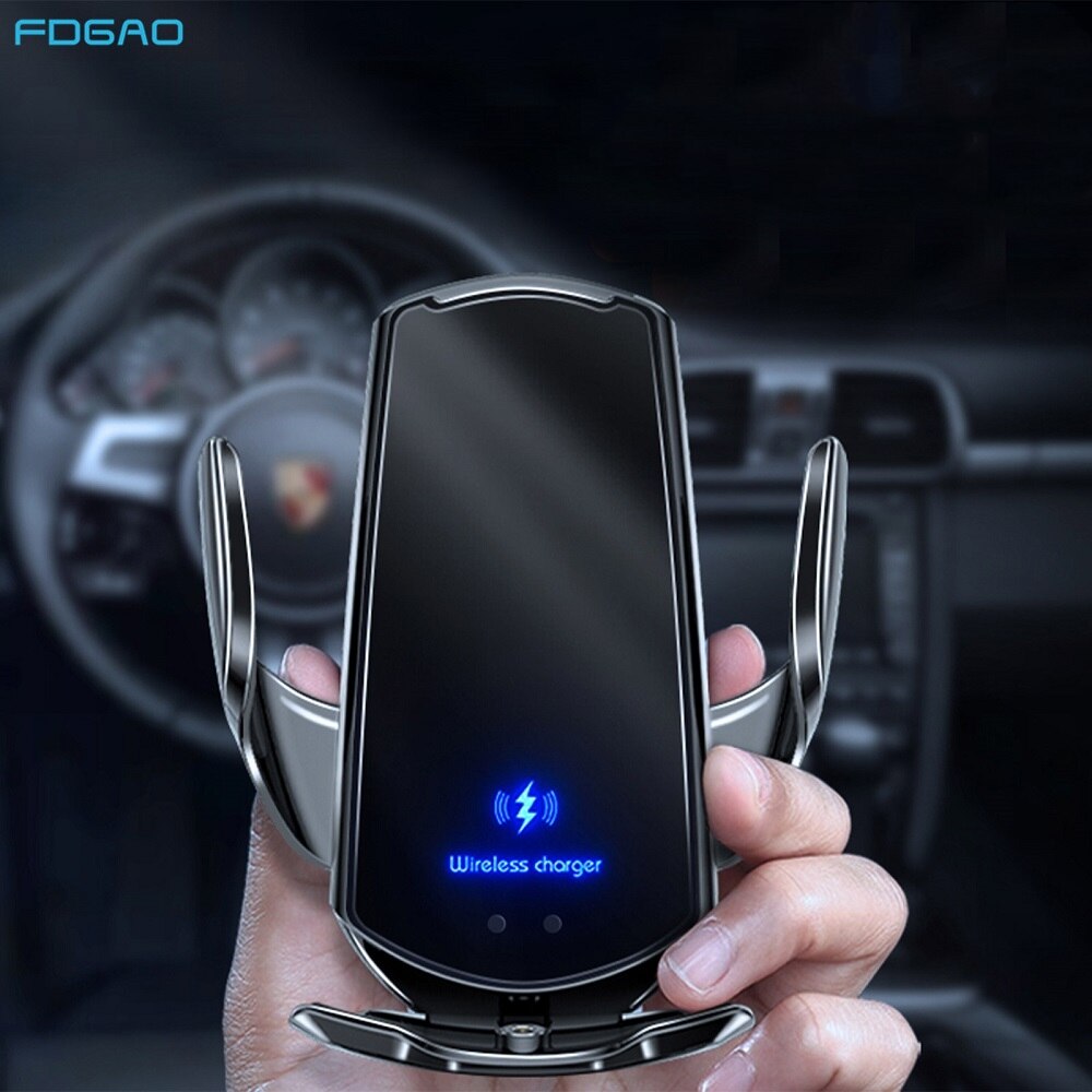 15w qi-autohalterung mit kabellosem ladegerät für iphone 13, 12, 11 xs, xr ,  x 8 und samsung  s21 s20 mit automatischem infrarotsensor