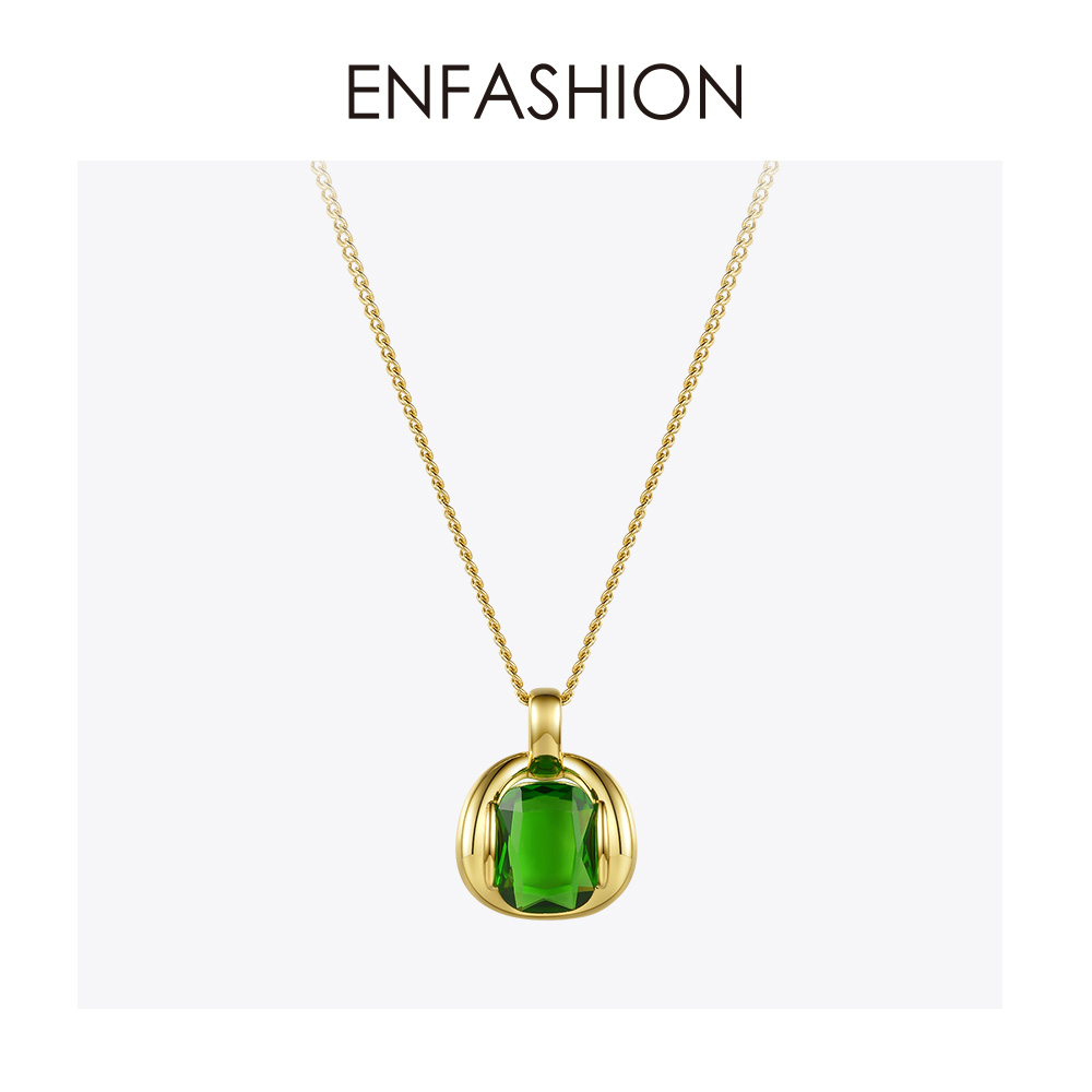 Enfashion Green Stone Choker Kettingen Voor Vrouwen Goud Kleur Rvs Glazen Hanger Ketting Mode-sieraden P3115