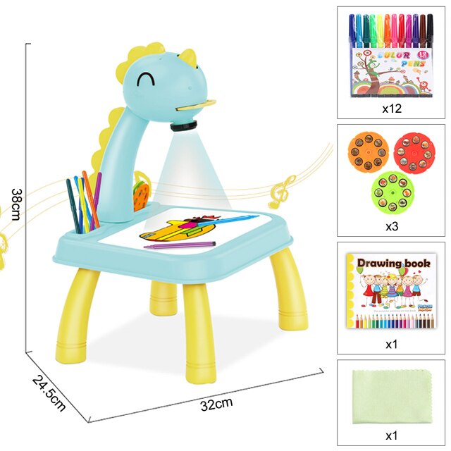 Children Led Projector Art Drawing Table Light Toy Kids Painting Board Desk Crafts Educational Learning Paint Tools Toys For Gir: E Blue with box