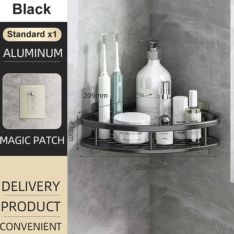 Bathroom Shower Corner Shelf Rack Shower Gel Bottles Facial Cleanser Holder Bath Triangular Adhesive Shower Caddy Basket Shelves: Light Grey
