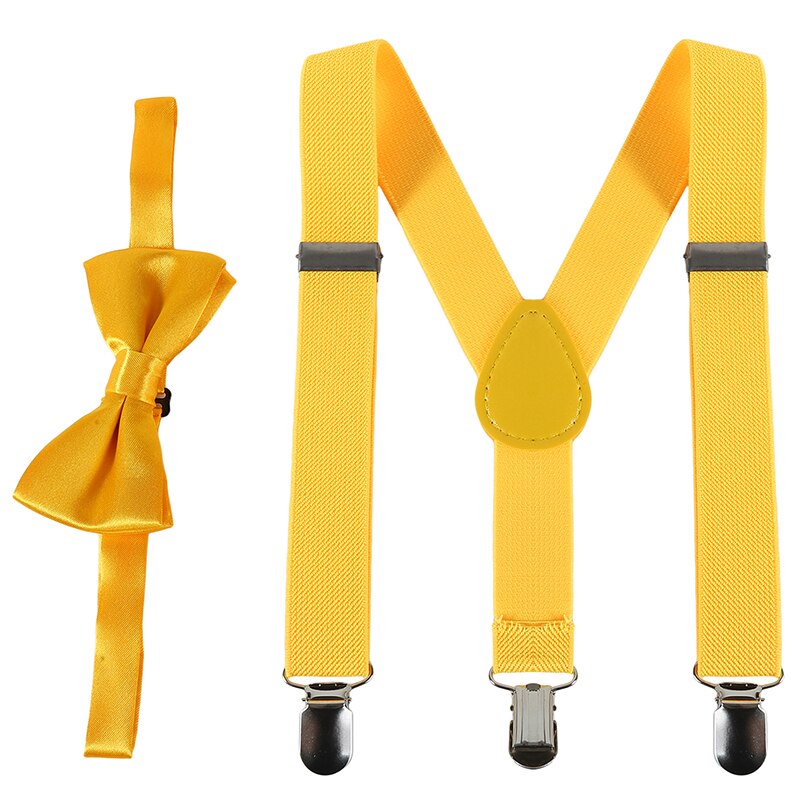 Kids Suspenders With Bowtie Children Bow Tie Set Boys Braces Girls Adjustable Suspenders Baby Wedding Ties Accessories: Yellow