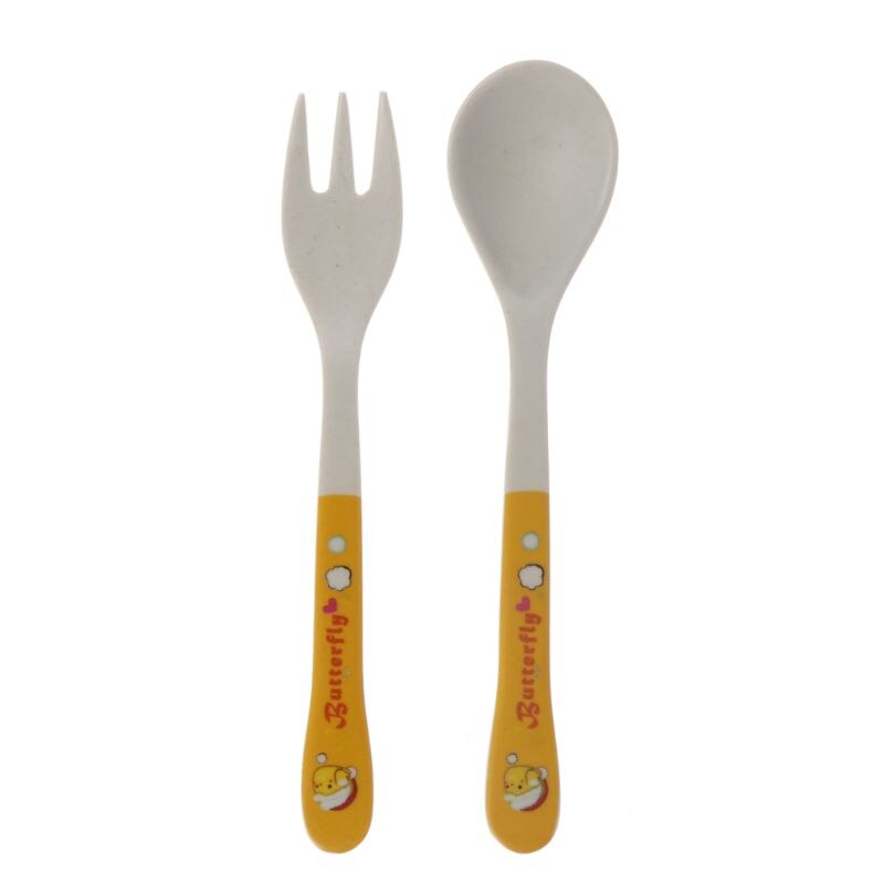 2 stuks/set bamboevezels milieuvriendelijk schattige lepel vork kinderservies baby lepel vork: 2