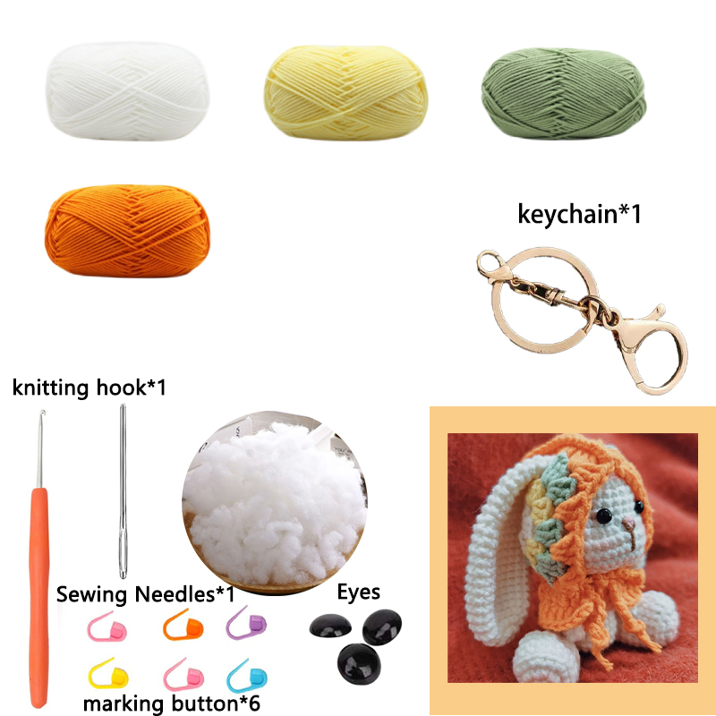 Pretty Rabbit Keychain Crochet Materials Set Kit Amigurumi Knitting Doll Hook Art and Crafts Birthday Backbag Decor Pendant: light green