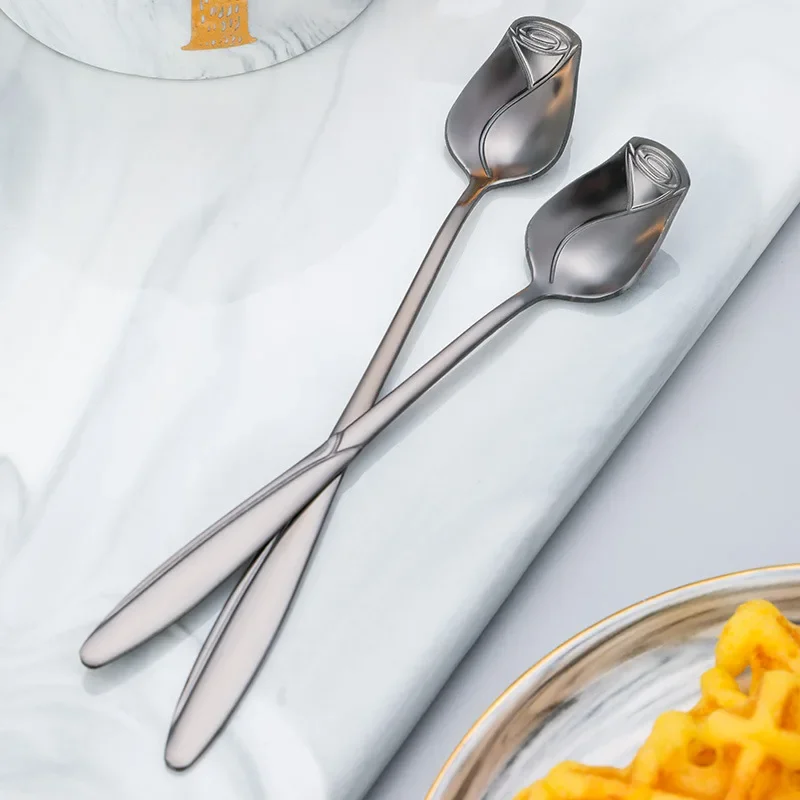 Long Handled Teaspoons Stainless Steel Coffee Spoon Ice Cream Dessert Tea Stirring Spoon for Picnic Kitchen Tableware Bar Tools