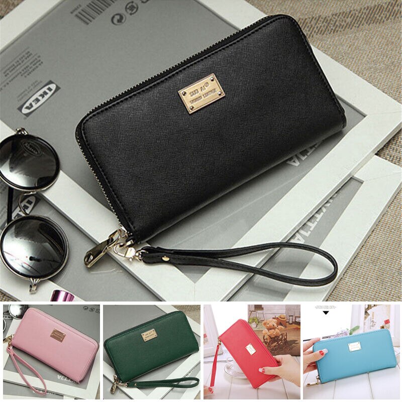 femmes en cuir portefeuille dame carte porte-monnaie longue sac à main pochette sac à glissière