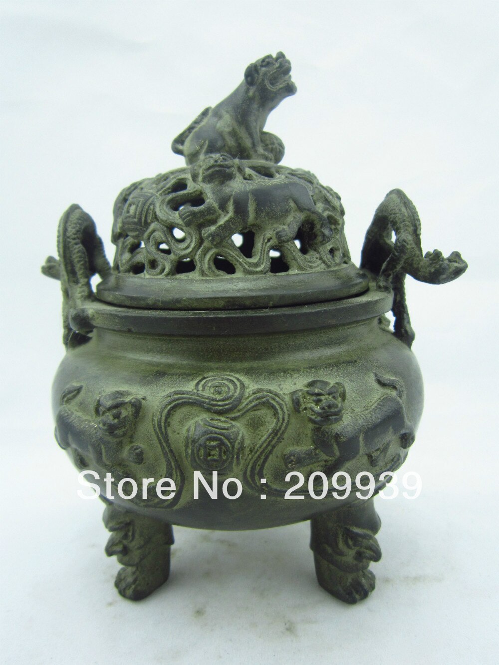 00839 Chinese Aziatische antieke bronzen wierookvat standbeeld