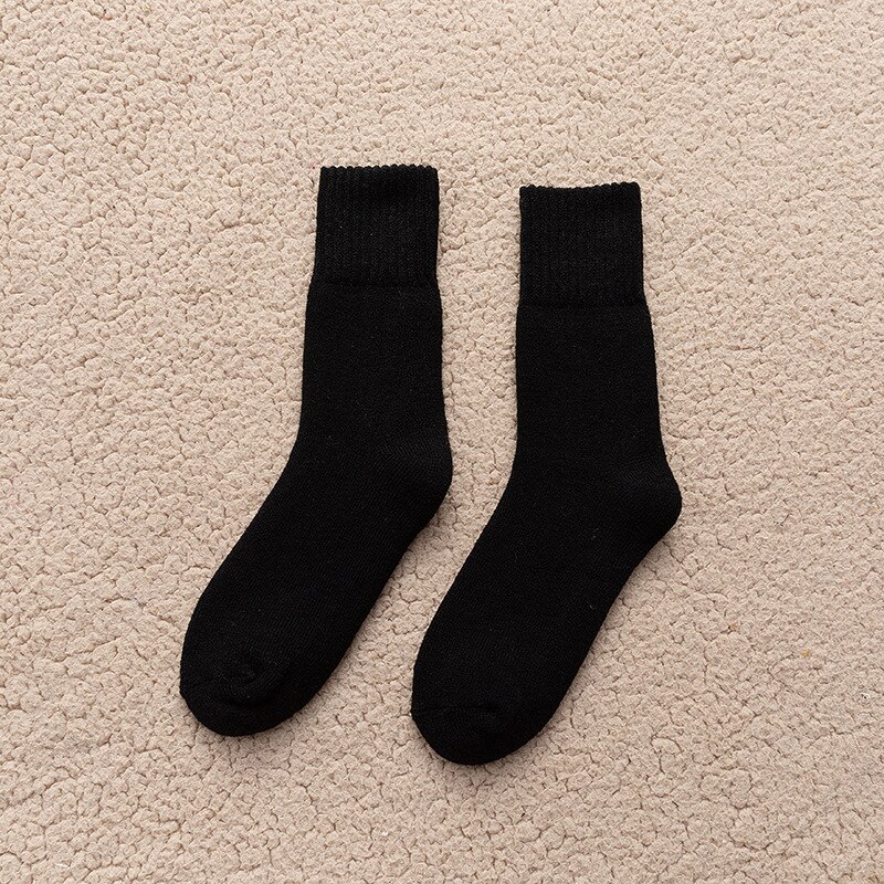 Winter Thicken Warm Women's Socks Solid Black White Velvet Boots Floor Sleeping Sock Thermal Warmer Snow Sock for Christmas: black