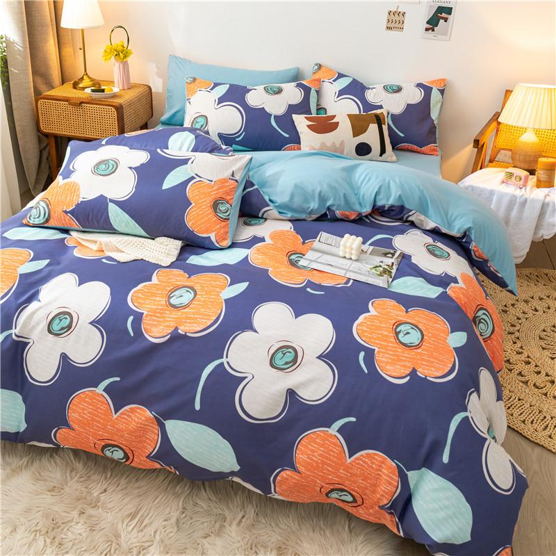 Blue Bedding Set,200x200 Duvet Cover Set With Pillowcase,220x240 Quilt Cover,Orange Daisy Pattern King Size Blanket Cover