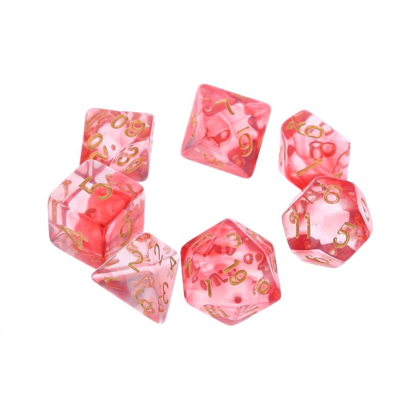7pcs/set Transparent Sided Dice D4 D6 D8 D10 D12 D20 D&D RPG Poly Table Board Games Toy: Red
