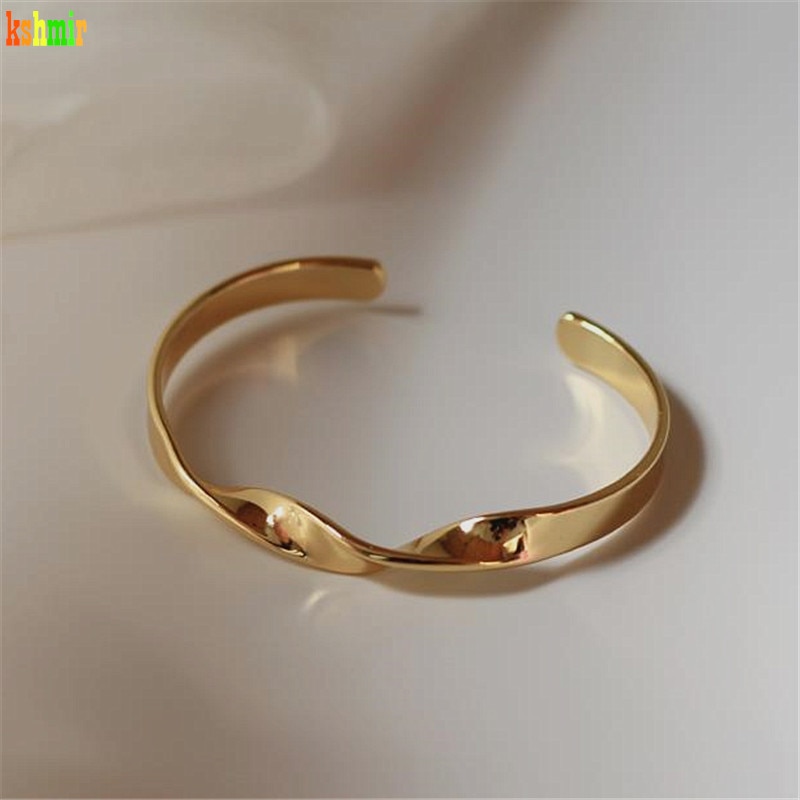 Kshmir2020curvilinear design simples pulseira feminina pulseiras vintage ouro brilhante feminino pulseiras de cobre pulseiras de metal torcido