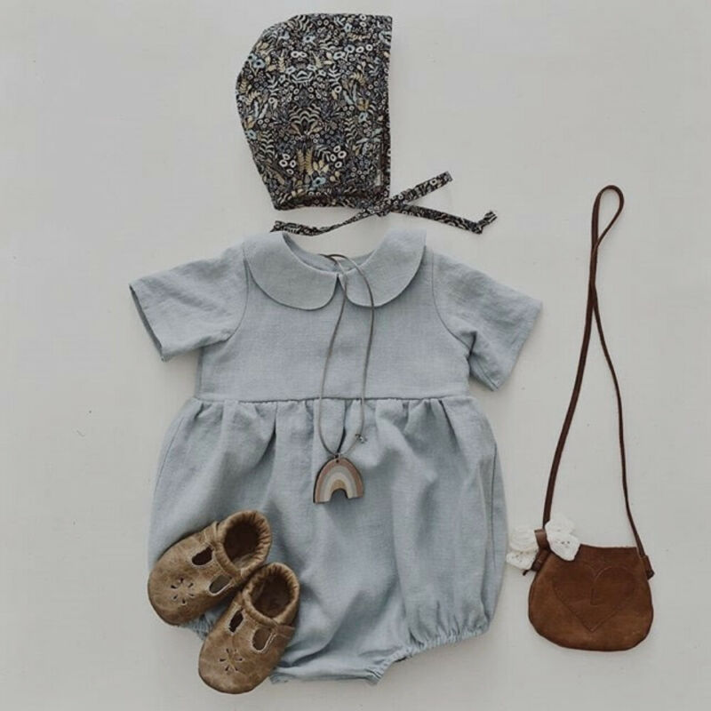 Baby Zomer Kleding Schattige Baby Baby Meisjes Jongens Effen Bodysuits Peter Pan Kraag Jumpsuits Outfits Kleding Casual Playsuit