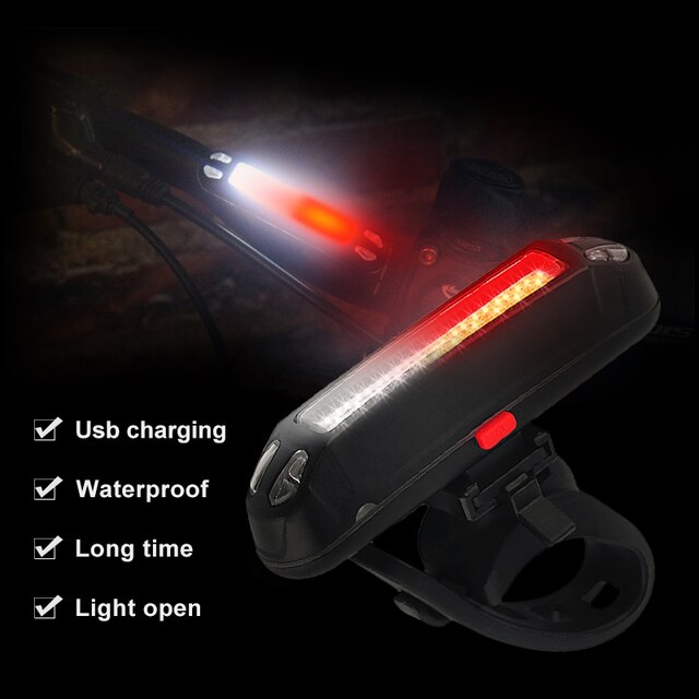 Fiets Achterlicht Usb Oplaadbare Cob Led Mountain Fiets Achterlicht Mtb Veiligheidswaarschuwing Fiets Achterlicht Fiets Lamp: Red and White