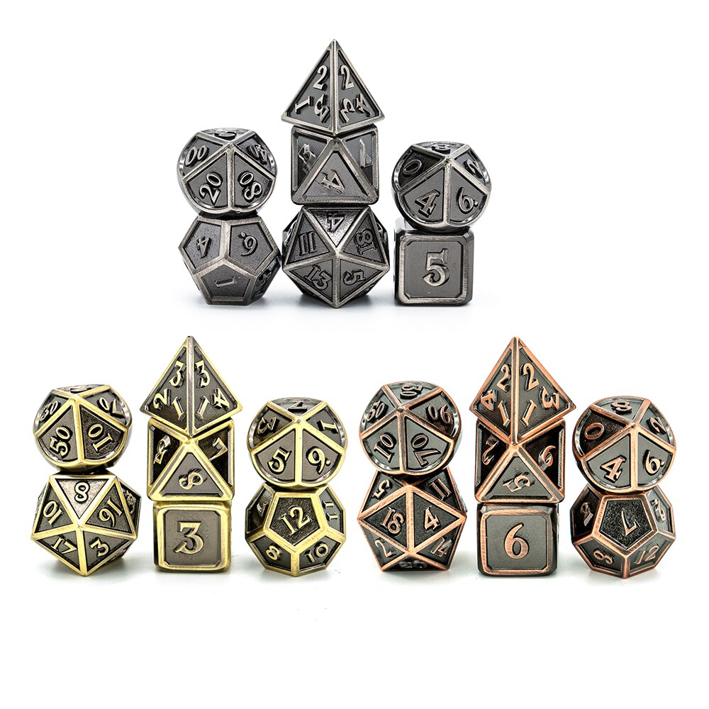 Cusdie Oude Metalen D & D Dobbelstenen, 7 Pcs Dnd Dobbelstenen, Polyhedrale Dobbelstenen Set, voor Rol Playing Game Mtg Pathfinder